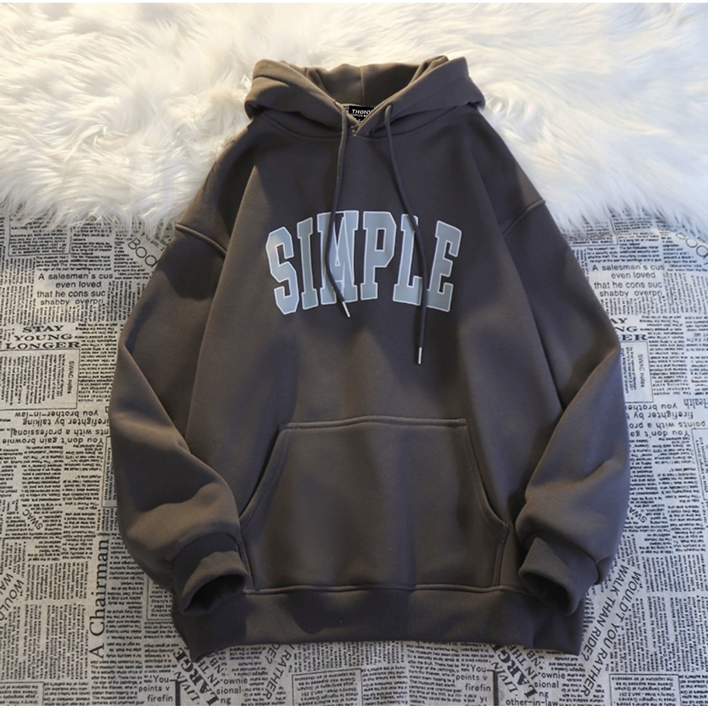 เสื้อฮู้ดกันหนาว ผ้าสำลีอย่างดี นิ่มสบายผิว เสื้อฮู้ดแขนยาว ลาย SIMPLE ใส่ได้ทั้งผู้ชายและผู้หญิง UNISEX รุ่นคู่รัก - รูปที่ 5