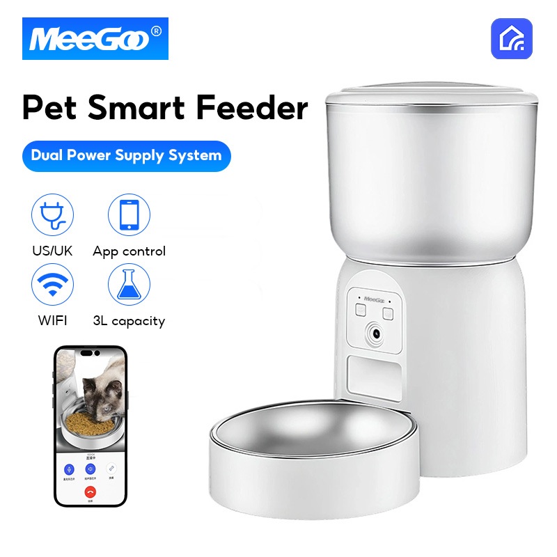 MeeGoo 3L เครื่องให้อาหารอัตโนมัติ  WiFi การควบคุม APP Smart Pet Feeder พร้อมกล้องถ่ายรูป สําหรับสุนัข แมว