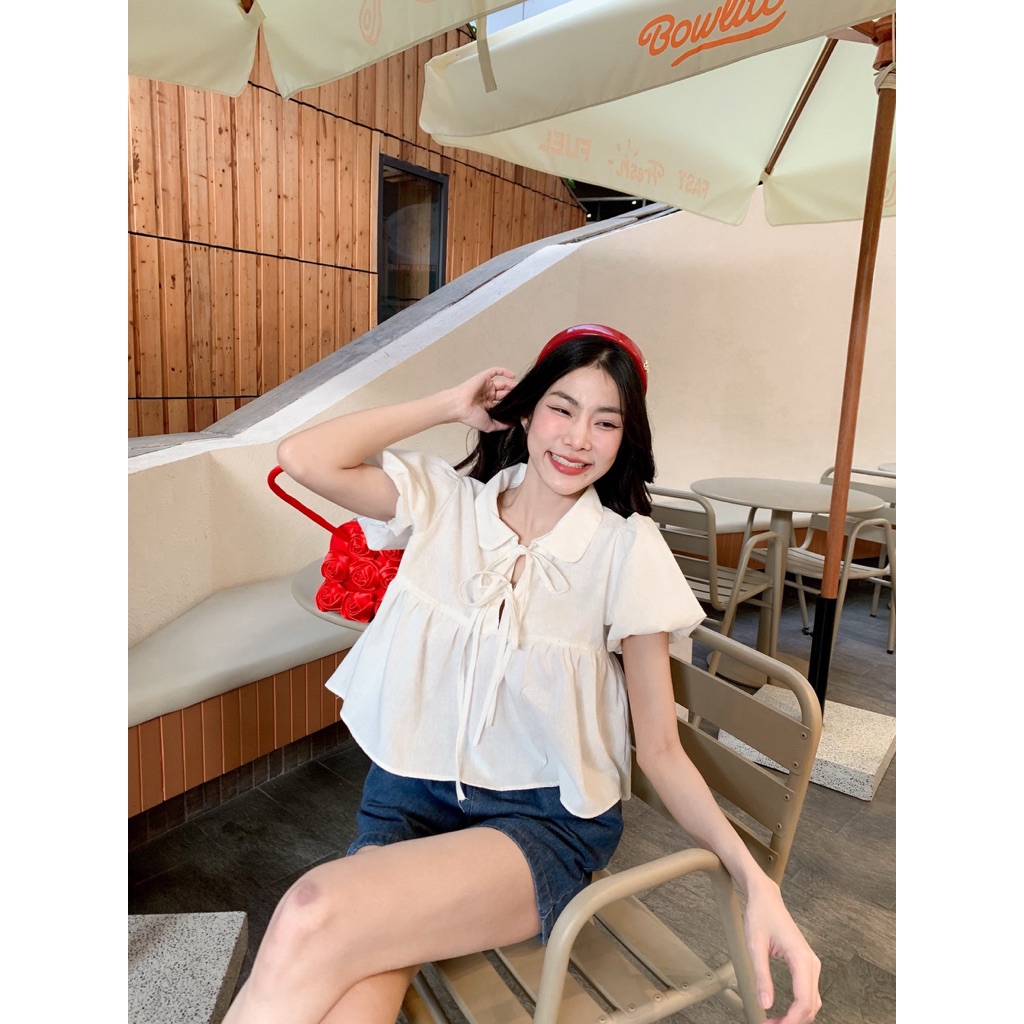 เสื้อลินินคอปกบัวDetailผูกโบว์สบายช่วงอกทรงสวยใส่สบายแมทช์ง่าย♾️ ราคา ถูกที่สุด ดีลบีเคเค แกลเลอรีภาพที่ 9