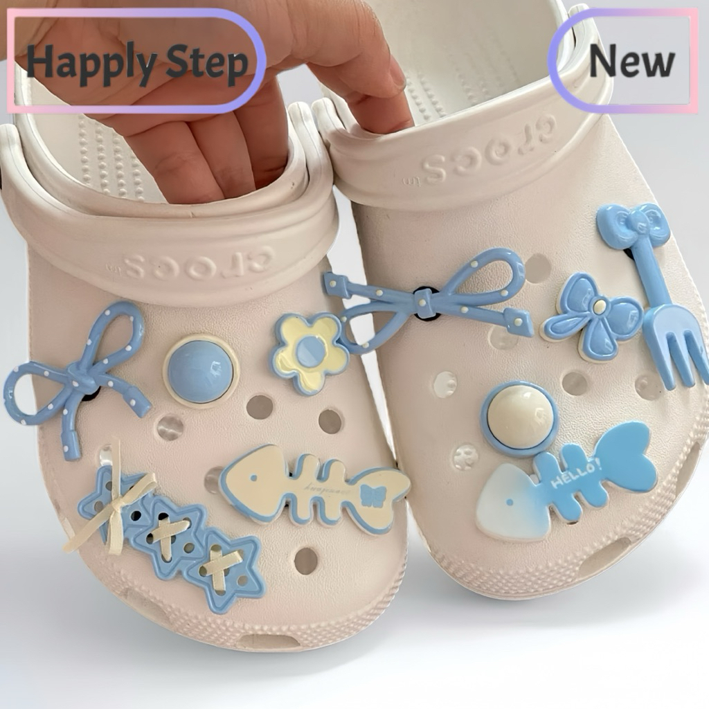 Happy Step 12ชิ้น/เซ็ต C7ลายหอยทะเล(ทะเล) งานเรซิ่น อุปกรณ์ใส อุปกรณ์เสริมรองเท้า สินค้าพร้อมส่งจากไทย (เฉพาะตัวติด）