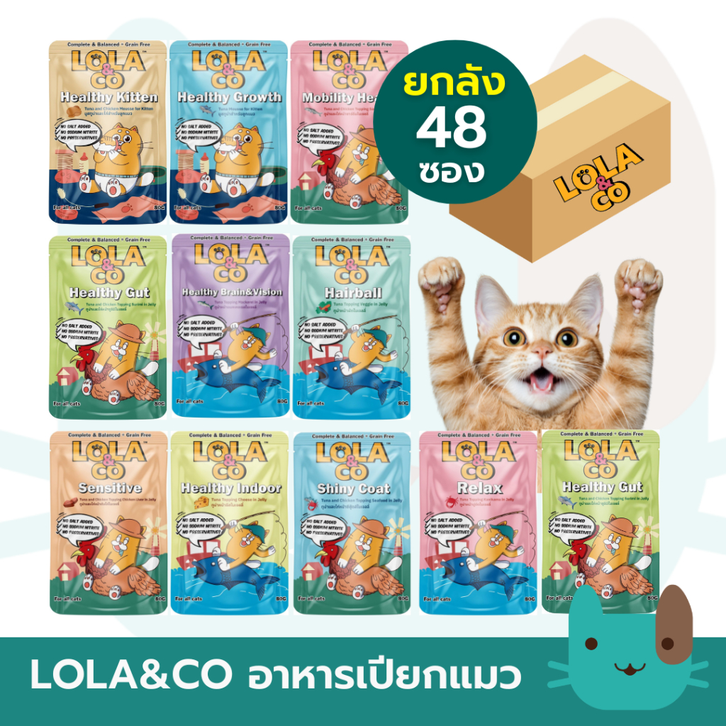 (ยกลัง48ซอง) Lola&Co อาหารเปียกแมว สูตร Complete and Balance กินเป็นมื้อหลักได้ 