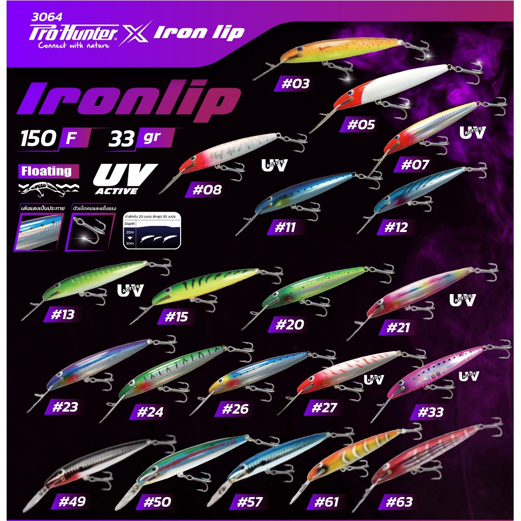 Iron Lip 150F เหยื่อปลอม 33g ลอยน้ำ Floating Lure UV Active สำหรับตกปลาล่าเหยื่อ [Pro Hunter]