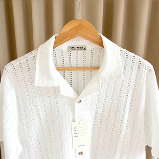 Knit collection - เสื้อถักแขนสั้นสีพื้น ลายฉลุ