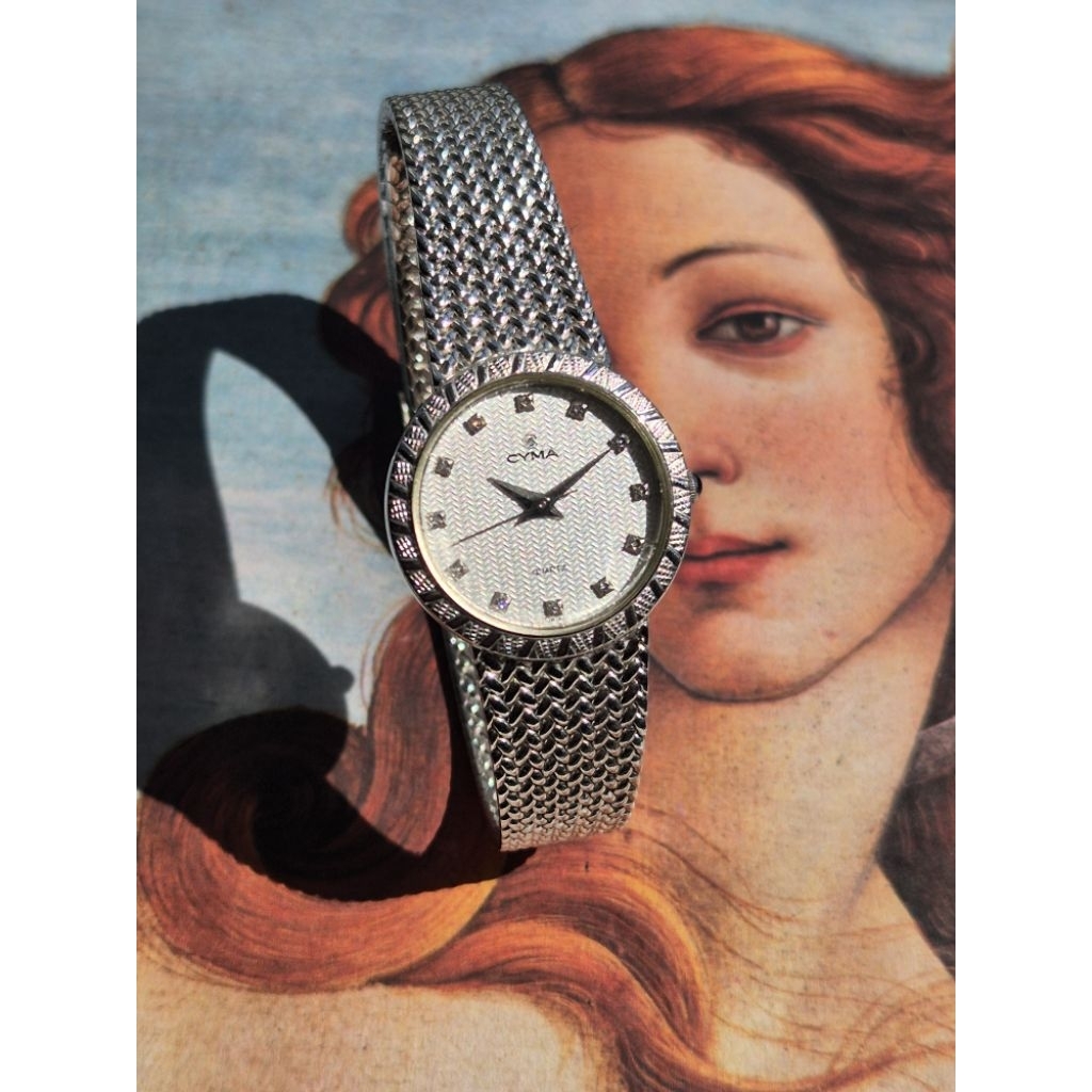 Cyma Swiss 🇨🇭 Ladies นาฬิกาวินเทจสวิส ผู้หญิง ขนาด 29 mm สายสแตนเลสลายถัก ปรับขนาดได้