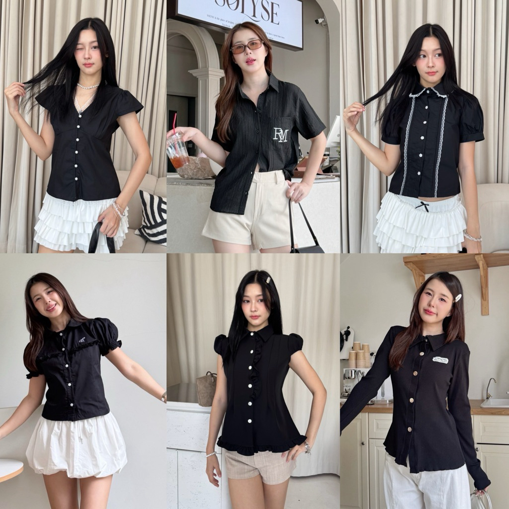 เสื้อเชิ้ตสีดำ รวมแบบเสื้อดำ ป้ายcookie bear/sugar cane