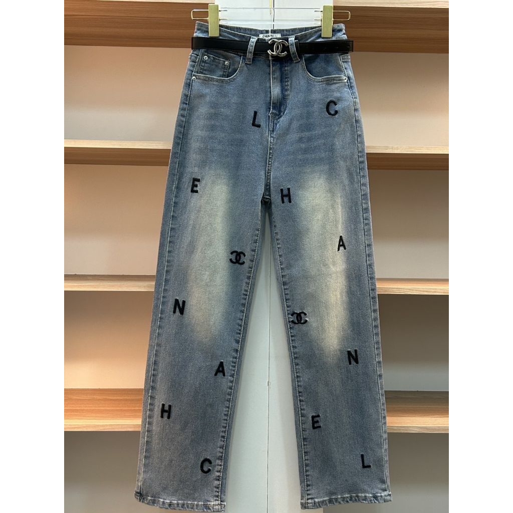 ✅ย144 กางเกงยีนส์ปักชา+เข็มขัด L,XL เอว28-35 Kimberly - รูปที่ 2