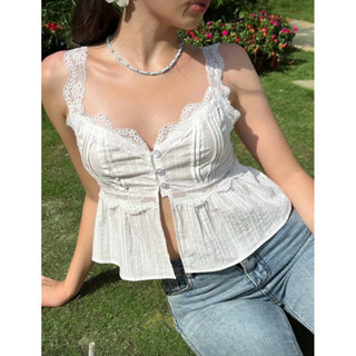 (พร้อมส่ง)เสื้อกล้ามลูกไม้ เปิดหน้า SHEIN