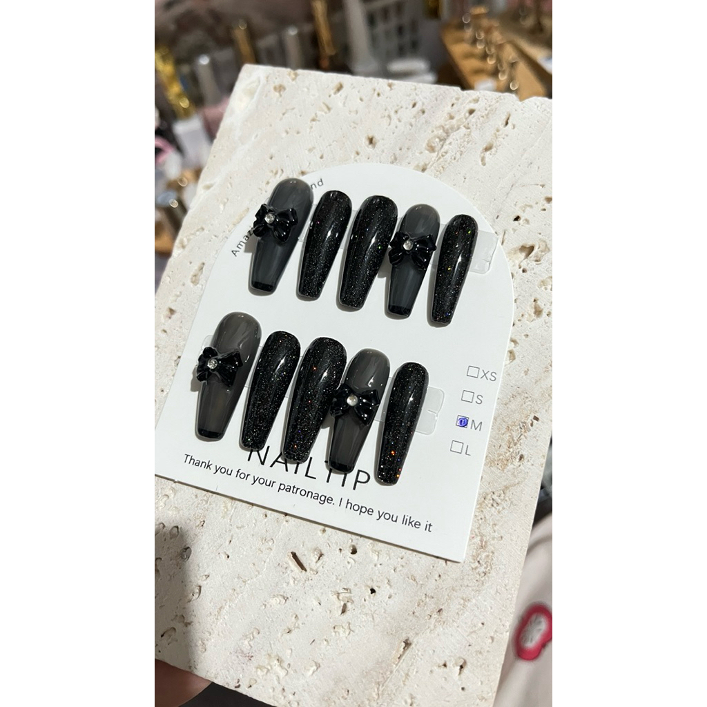 🇹🇭 เล็บเจลปลอมพร้อมติดเล็บ (จัดส่ง 1-3วัน) สีดำแฟลชลูกแก้ว พร้อมตะไบกาวติดเล็บ แอลกฮอล์ เจลเล็บปลอม พร้อม ปลอม💅🏻 - รูปที่ 5