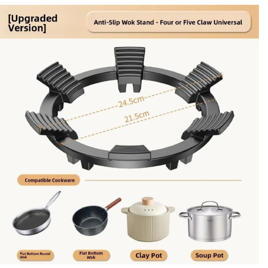 【ข้อเสนอ ที่ดี ที่สุด】ชุดเตาแก๊สหัวเตาทั่วไปครัว 6 เท้าชั้นวางกระทะกันลื่นเหมาะสำหรับหม้อทุกประเภท - รูปที่ 4
