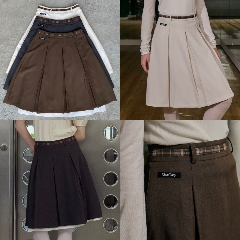 chuuchop(S-XL) Jolyn skirt กระโปรงจีบเอวต่ำ สไตล์วินเทจ(C8449)
