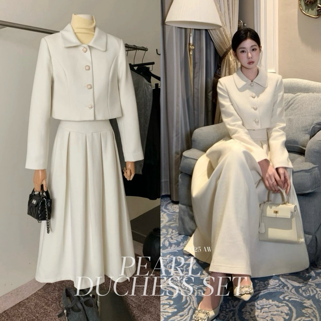 -𝐂𝐡𝐢𝐯𝐚- PEARL DUCHESS SET | เซ็ตเสื้อแจ็คเก็ตทรงครอป+กระโปรงยาวแต่งจีบรอบ งานพรีเมียม(บุซับหนาพิเศษ)