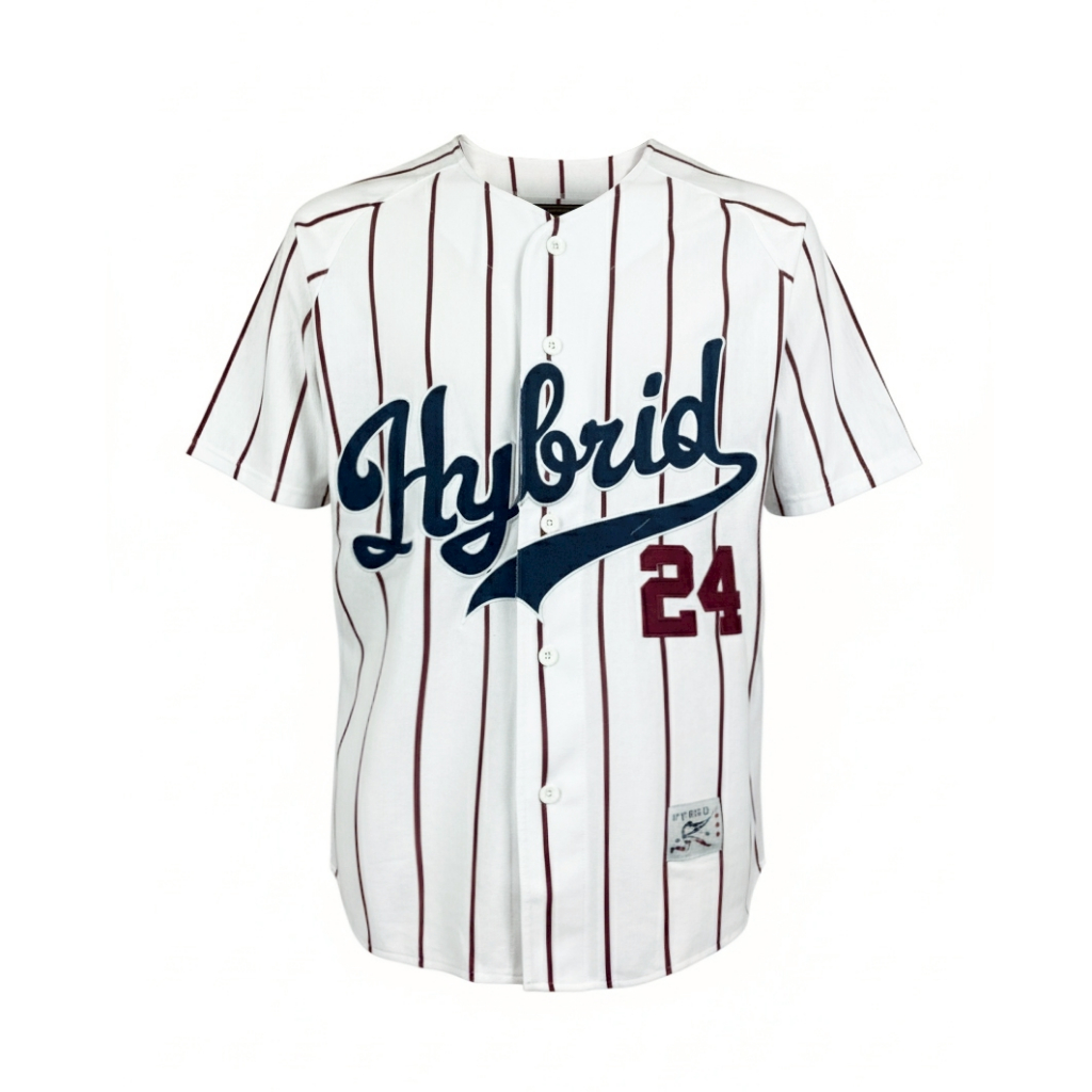 Hybrid Shirt Men  ไฮบริดเสื้อเชิ๊ตผู้ชายแขนสั้น เสีอขาว (white) MSS-476WH เสื้อทรงเบสบอล Baseball Jersey
