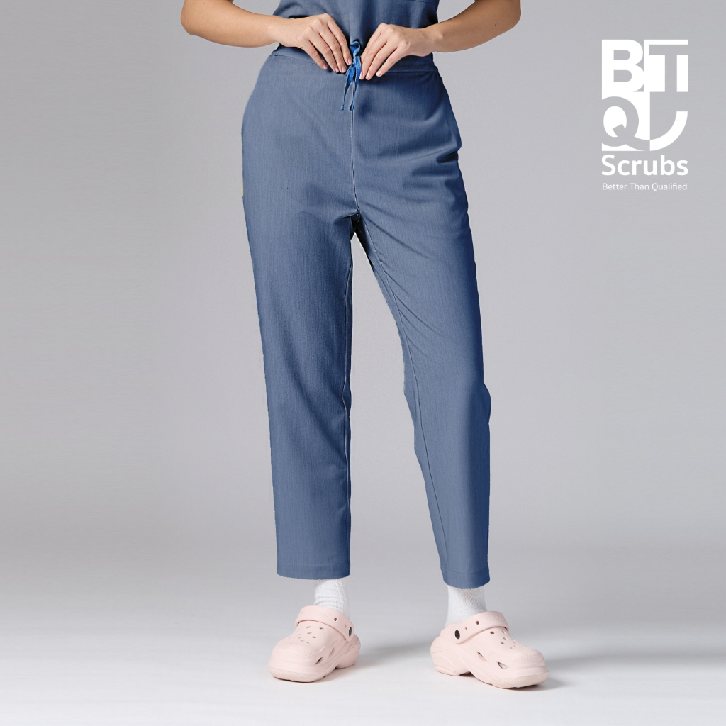 BTQ Medical Scrub Pants - รุ่น Free & loose Pants สี Indigo Blue | กางเกงสครับหมอ พยาบาล ทรงตรง เอวยางยืดด้านหลัง