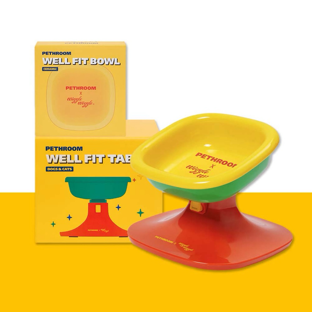 🇰🇷 [Pethroom x WiggleWiggle] ชามเซรามิกสำหรับสุนัขและแมว – ปรับระดับความสูง & มุมได้ | Well Fit Table & Bowl (1EA)