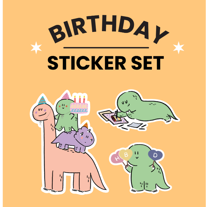 Jurawrsic สติกเกอร์ไดคัท PVC กันน้ำ die-cut Birthday Sticker Set HBD ไดโนเสาร์วันเกิด มีทั้งหมด 3 ชิ้น