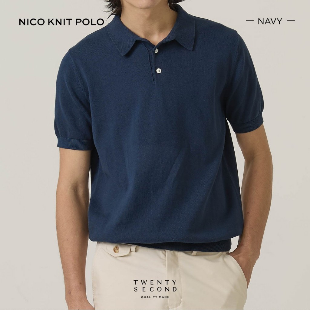 TWENTYSECOND เสื้อโปโลแขนสั้น ผ้า Knit  รุ่น Nico Knit Polo - กรม / Navy