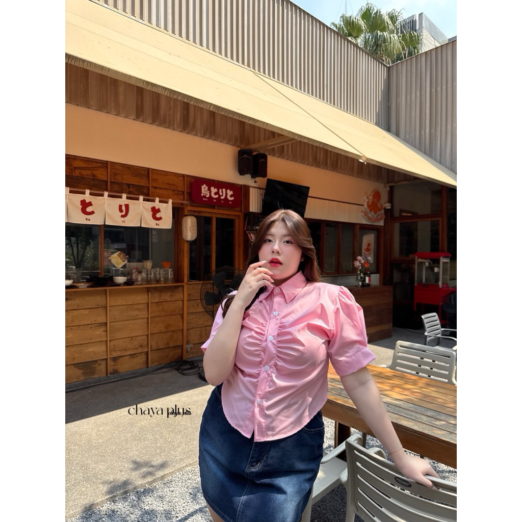 (ถูกสุด/ส่งด่วน!⚡️) A111(CY) เสื้อเชิ๊ตครอปคอปก แต่งจับจีบดีเทลที่อกทรงสวย ใส่ทำงานได้ สาวอวบไซส์ใหญ่ - รูปที่ 2