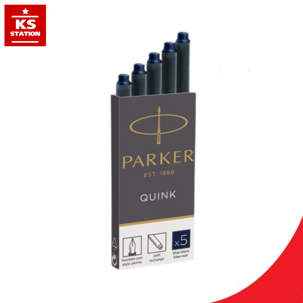 Parker ไส้หมึกหลอดปาร์กเกอร์ ปากกาคอแร้ง หลอดสูบหมึกสำหรับปากกาหมึกซึม  แพ็ค 5 ชิ้น Parker Quink ref