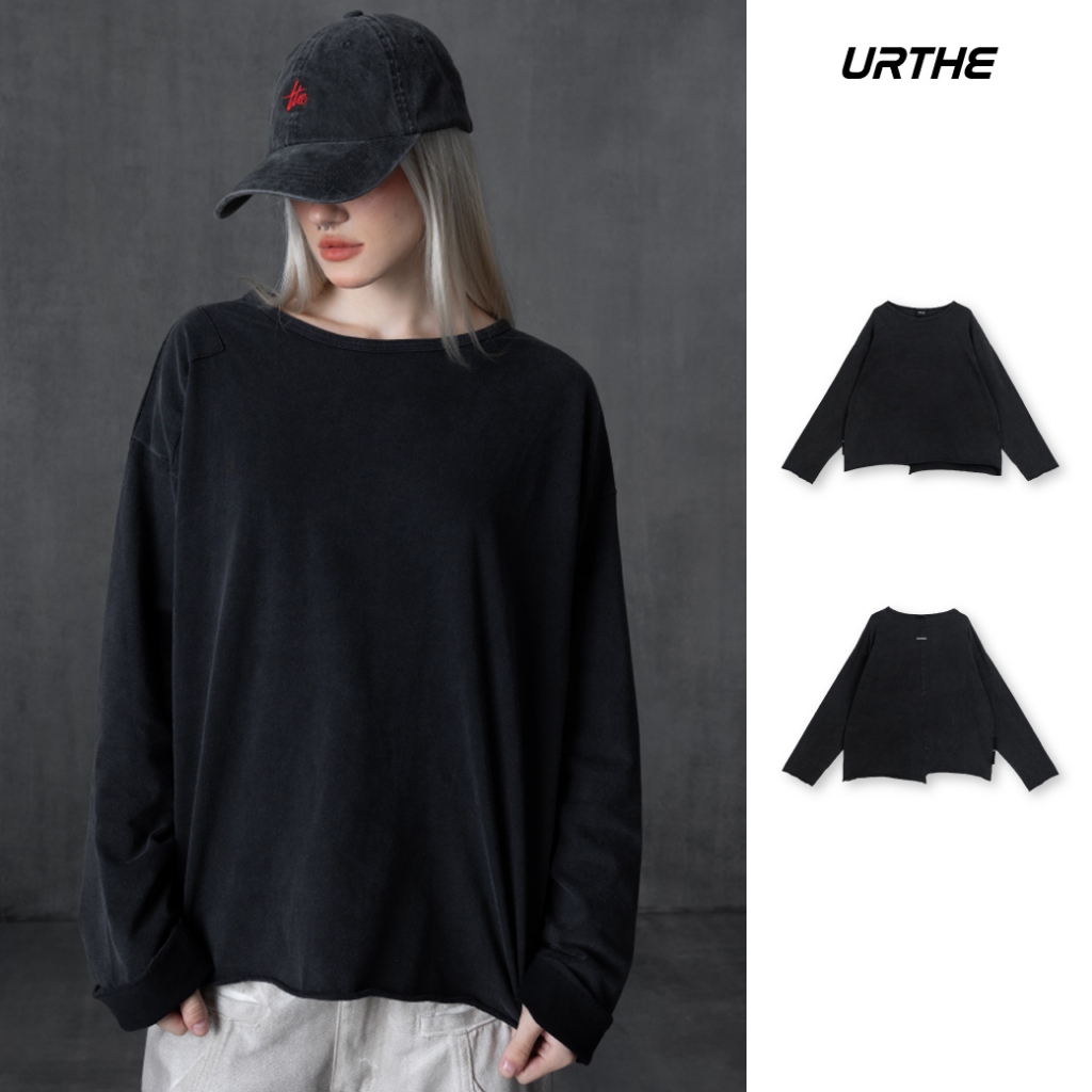 URTHE - เสื้อโปโล เสื้อแขนยาว Oversize รุ่น PERQUISITE FADED LONG SLEEVE TEE