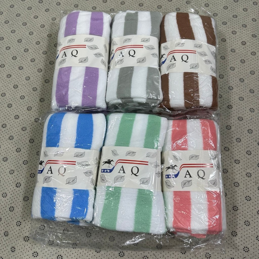 ผ้าเช็ดตัว ผ้าขนแกะ ลายริ้ว ชุด 6.ผืน Towel ขนาด 70*140.cm ใหญ่ ผ้านุ่มๆ คละสี