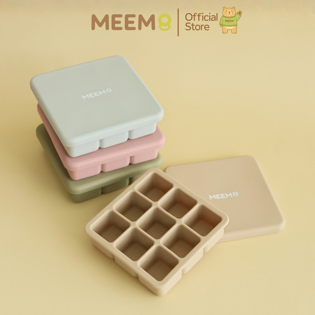 MEEM บล็อคซิลิโคนแช่แข็ง อาหารเด็ก 9 ช่อง พร้อมฝาปิด (Minimal series)