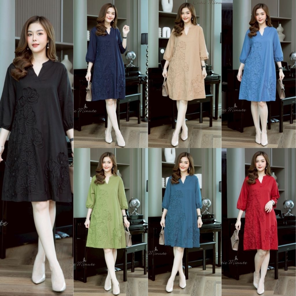 Cutie Minute อก ฟรีไซส์ 44"เดรสผ้าฝ้ายลินินเกาหลีเกรดพรีเมี่ยม เนื้อผ้าหนากำลังดี เดรสผ้าฝ้ายทรงเอ