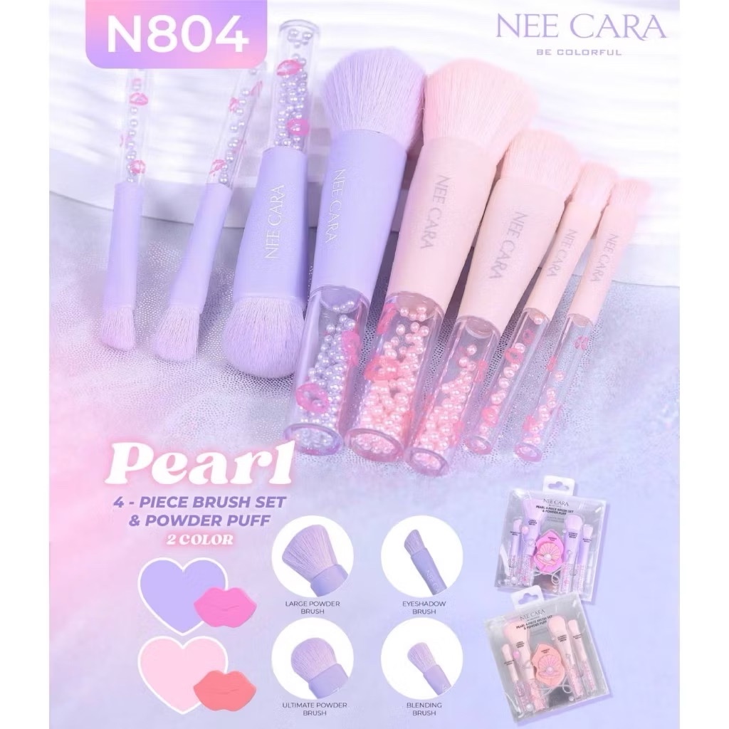 Nee cara pearl 4-piece brush set&powder puff [No.N804 ]นีคาร่า บีคัลเลอร์ฟูล เซ็ตแปรงแต่งหน้า