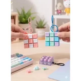 พวงกุญแจ Finger Keyboard Cap Clicker ของเล่นหยิกแป้นพิมพ์ DIYบรรเทาความเครียด Fidget พวงกุญแจ ปุ่มกด 9 คีย์