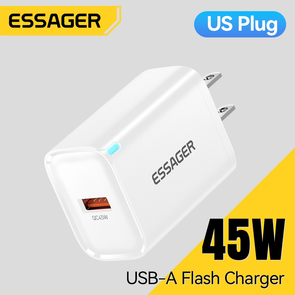 Essager 45W USB-A เครื่องชาร์จแบบแฟลชที่เข้ากันได้เต็มรูปแบบ US/EU