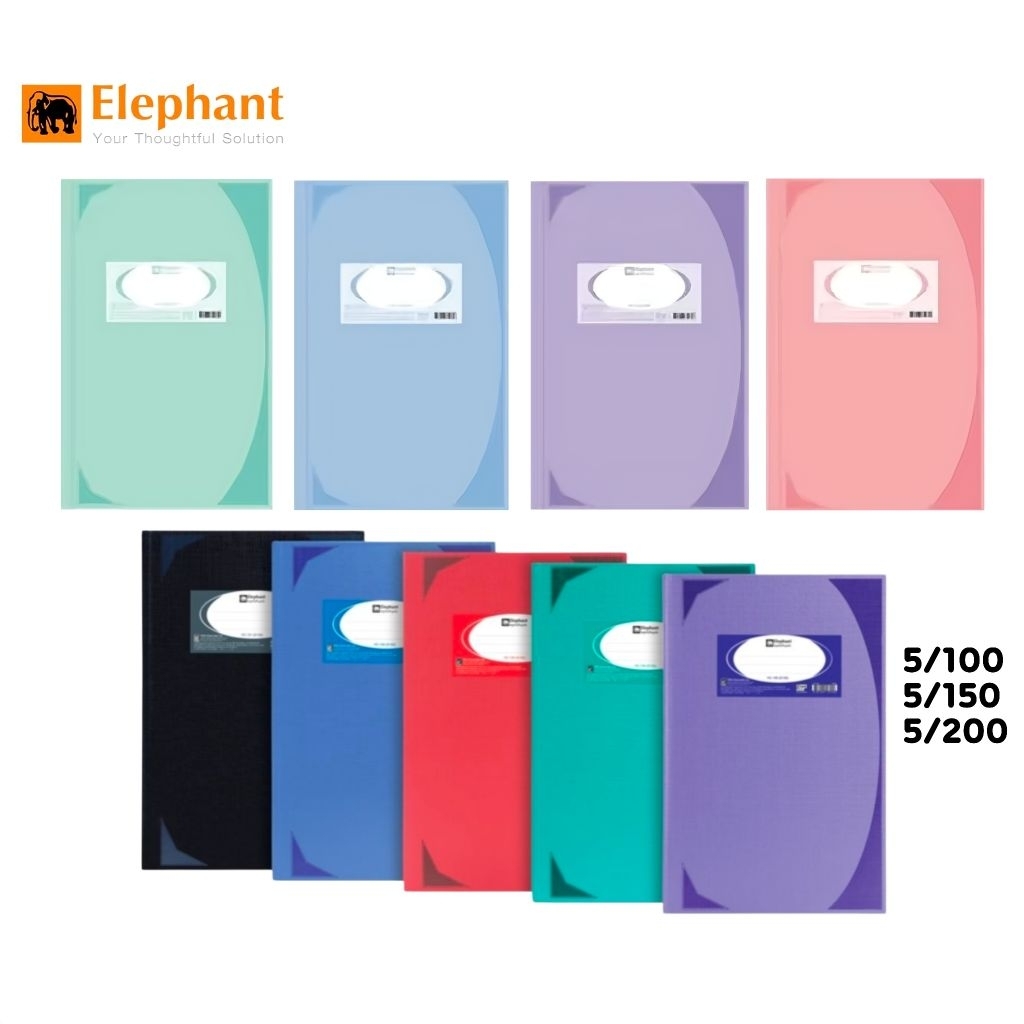 Elephant สมุดบันทึกมุมมัน ตราช้าง 5/100, 5/150, 5/200 กระดาษ 70g ขนาด 21×32ซม. รันเลขหน้า (ราคาต่อ 1 เล่ม)