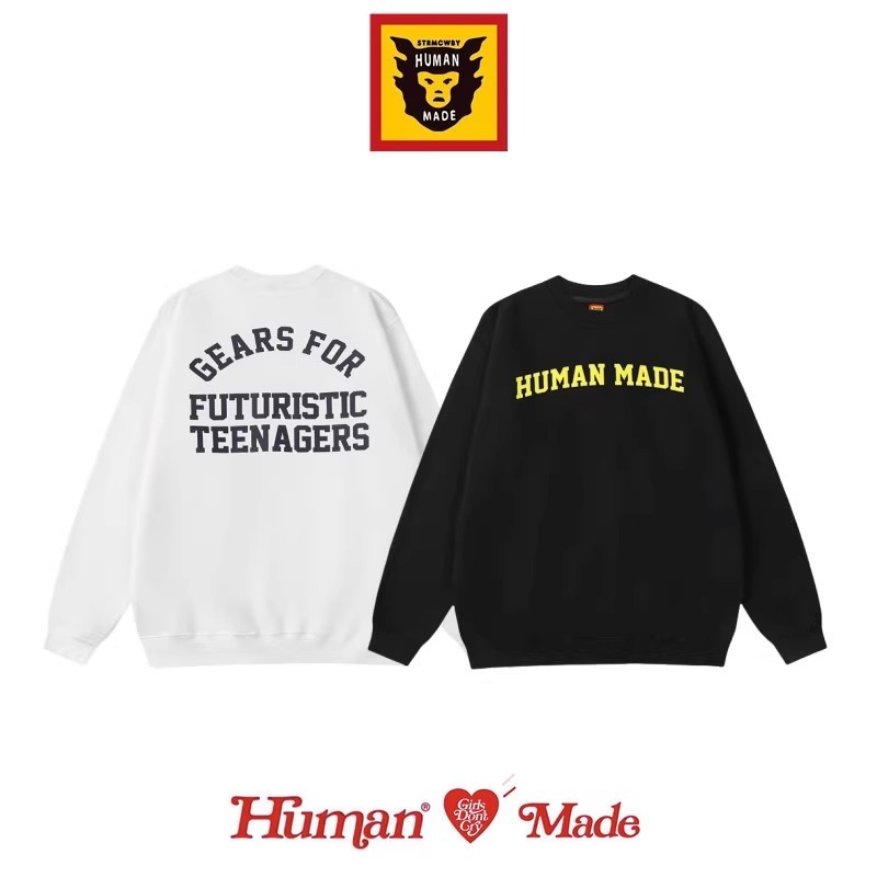 HUMAN MADE ผ้าคลุมศีรษะคู่รักคอกลมตัวอักษรเสื้อกันหนาว Unisex