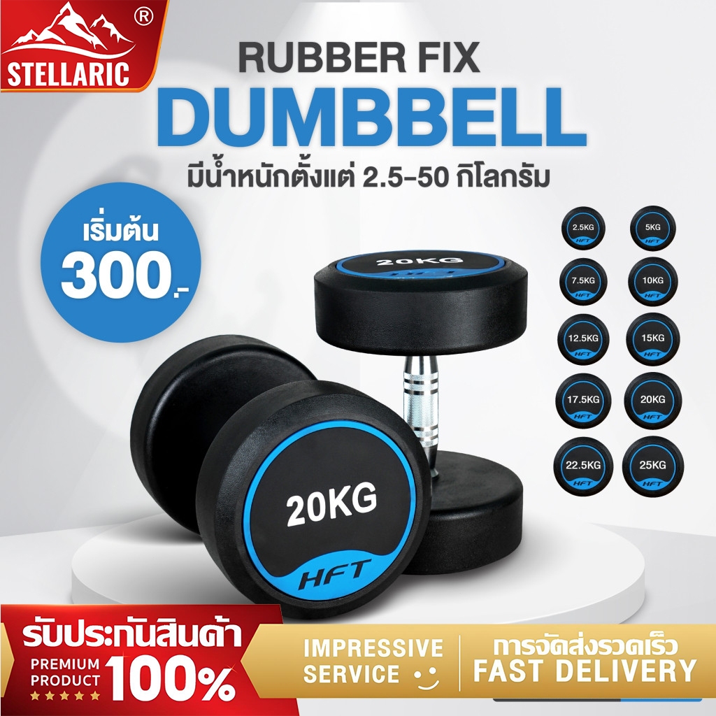 ดัมเบลยาง HFT 2.5-12.5kg เกรดยิม ดัมเบล แบบกลม ดัมเบลออกกำลังกาย ดัมเบลเกรดฟิตเนส Fixed Dumbbell - Homefittools