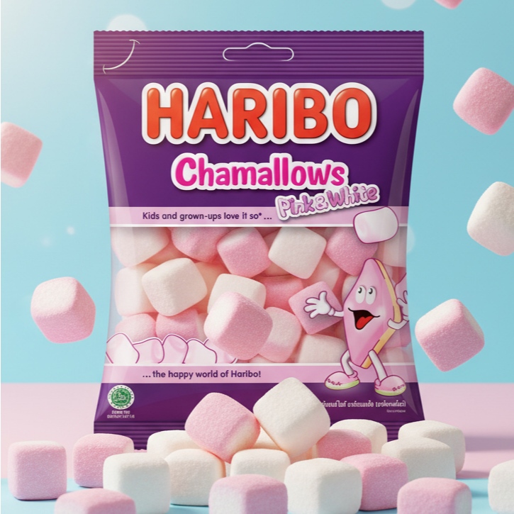 HARIBO Chamallows Pink & White Marshmallow 70g / 150g มาร์ชแมลโลว์ ฮาริโบ้ สีชมพูขาว ขนมหวานนำเข้า ขนมนุ่ม ราคา ถูกที่สุด ดีลบีเคเค รูปภาพหลัก