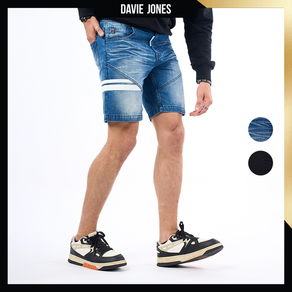 DAVIE JONES [BE FEARLESS] กางเกงยีนส์ขาสั้นผู้ชาย Slim Fit Denim Shorts สีกรม ดำ SH0084 – โปรปัง