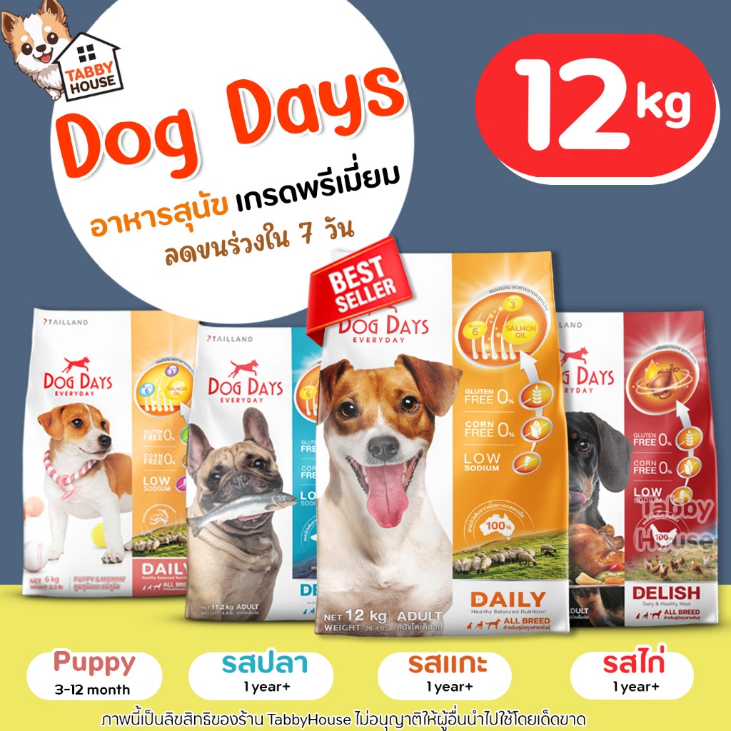 (12kg) Dog Days อาหารสุนัข เกรดพรีเมียม สำหรับสุนัขโต และลูกสุนัข ทุกสูตรอุดมไปด้วยโภชนาการครบถ้วน