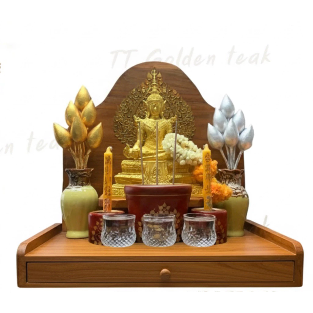 หิ้งพระโมเดิร์นไม้สักทอง ทรงสูง รุ่น TE084 thumbnail 7