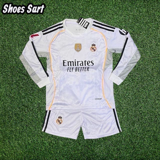 ชุดเตะบอลเด็กผู้ชายและผู้หญิงเสื้อแขนยาวกางเกงขาสั้นผ้านิ่มใส่สบายใส่แล้วไม่อัพชื่น