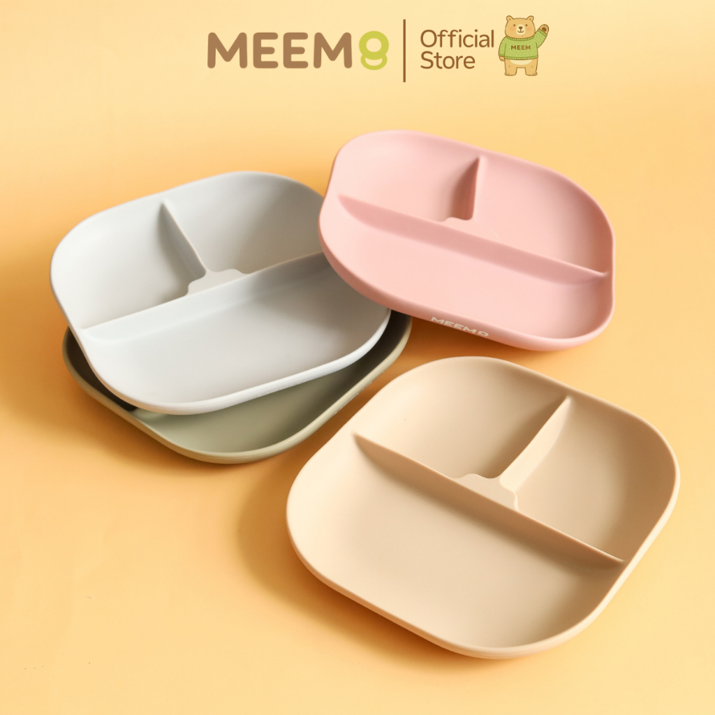 MEEM จานซิลิโคน ทรงสี่เหลี่ยม แบบ 3 ช่อง จานซิลิโคนเด็ก (Minimal series)