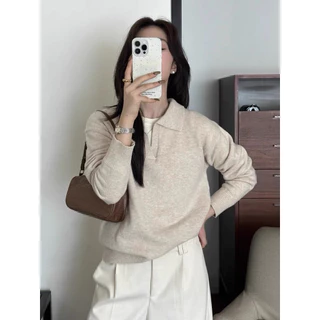 CHERISH (พร้อมส่ง) เสื้อแขนยาว คอปก ไหมพรม แบบสวม ผ้านุ่ม