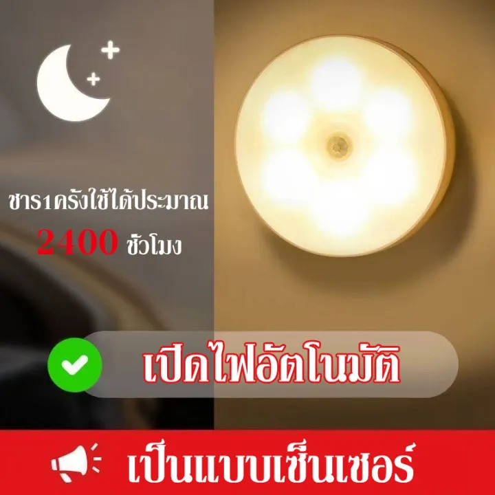 คมไฟหัวเตียง ยึดผนังด้วยแม่เหล็ก ไฟกลางคืนเซ็นเซอร์ LED light ชาร์จ USB แบบพกพา