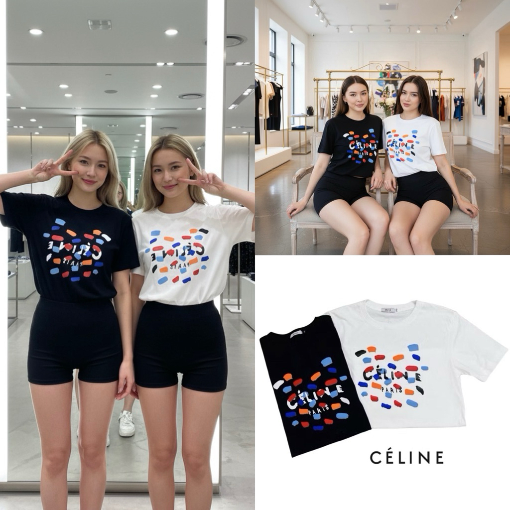 🌟STF_SHOP🌟เสื้อยืด แขนสั้น คอกลม งานคอป้าย สกรีนลาย แฟชั่น ผ้าคอตตอน งานsize ( S-XL) มี2สี( ดำ ขาว )