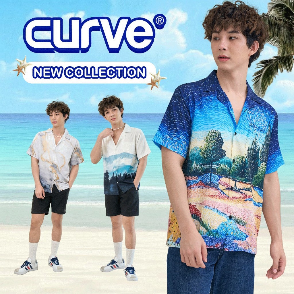 Curveเสื้อเชิ้ตฮาวายแขนสั้นลายใหม่collection11/22025(size:S/M/L/XL/2XL/3XL/4XL/5XL)ผ้าไหมญี่ปุ่น