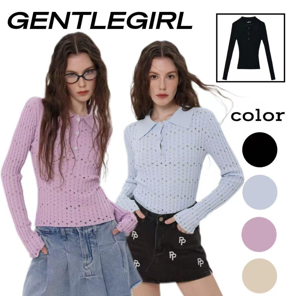 #GG🎀จัดส่งที่รวดเร็ว🎀 เสื้อเบลาส์ถักแขนยาวคอวีเซ็กซี่สไตล์ยุโรปและอเมริกา