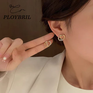 พร้อมส่งจากไทย สีทองแต่งเพชร ต่างหู รูปตัวอักษร เครื่องประดับผู้หญิง PLOYBRIL E003