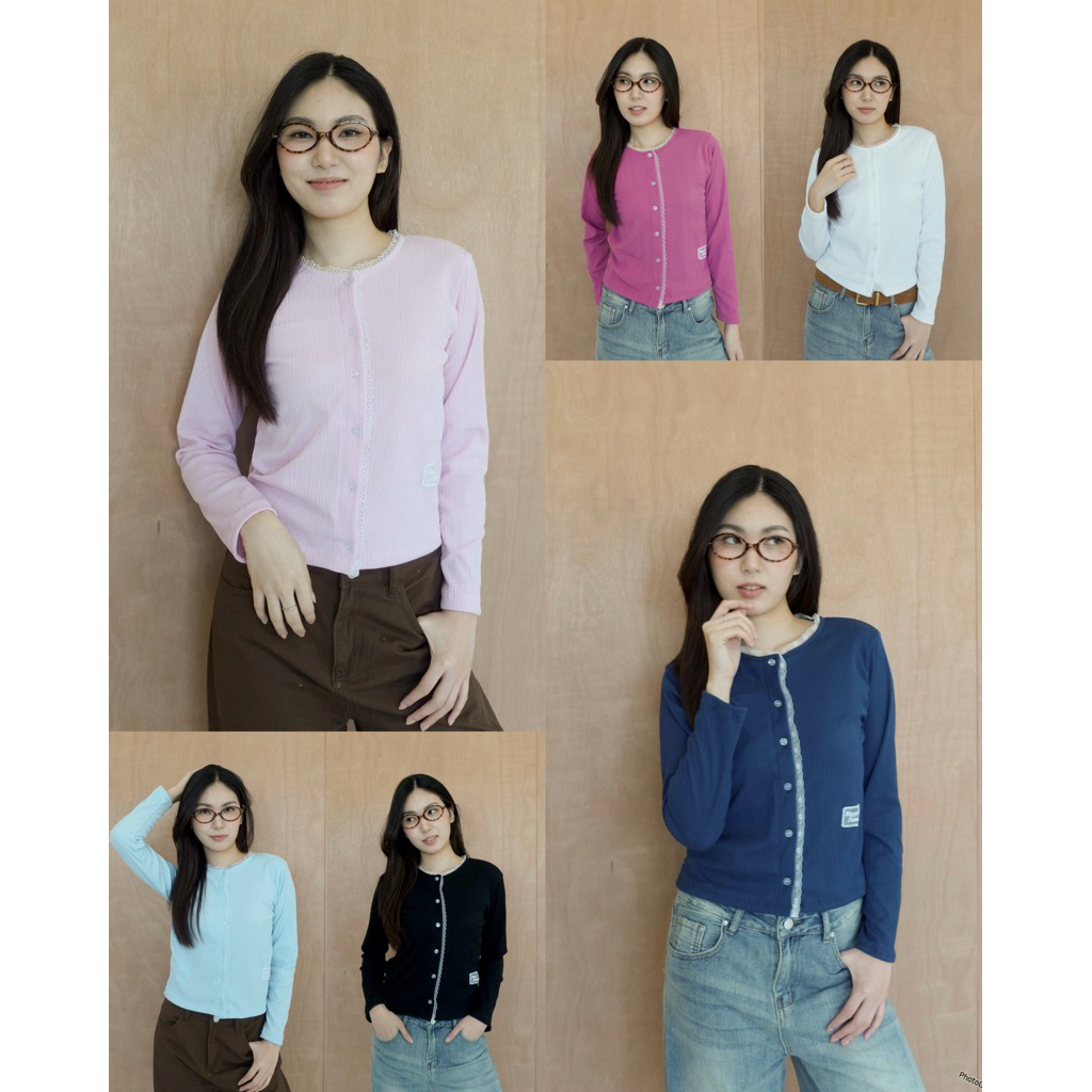 (เติมชมพู💗🎀)HAPTOP51 Emily cardigan เสื้อคลุมคาร์ดิแกนแต่งลูกไม้ (happysummer.bkk)