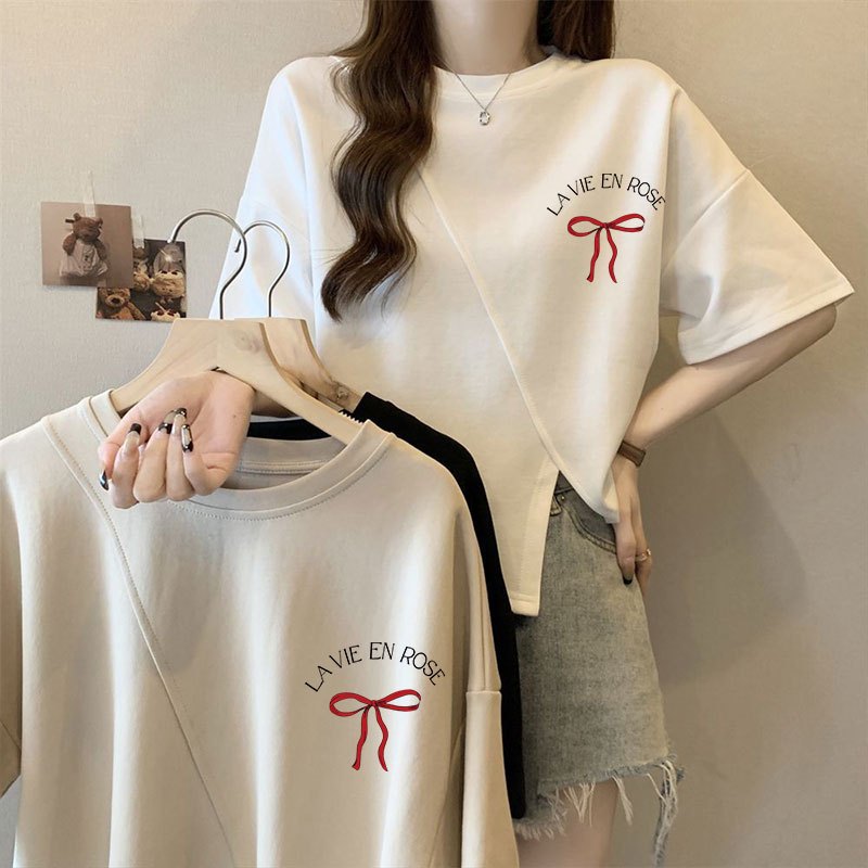 เสื้อครอปสาวอวบน่ารักๆ oversize เสื้อผ้าสาวอวบคนอ้วนไซส์ใหญ่ แฟชั่นมาใหม่ เสื้อยืดสวยๆผู้หญิงแขนสั้นแบบหลวมสไตล์เกาหลี