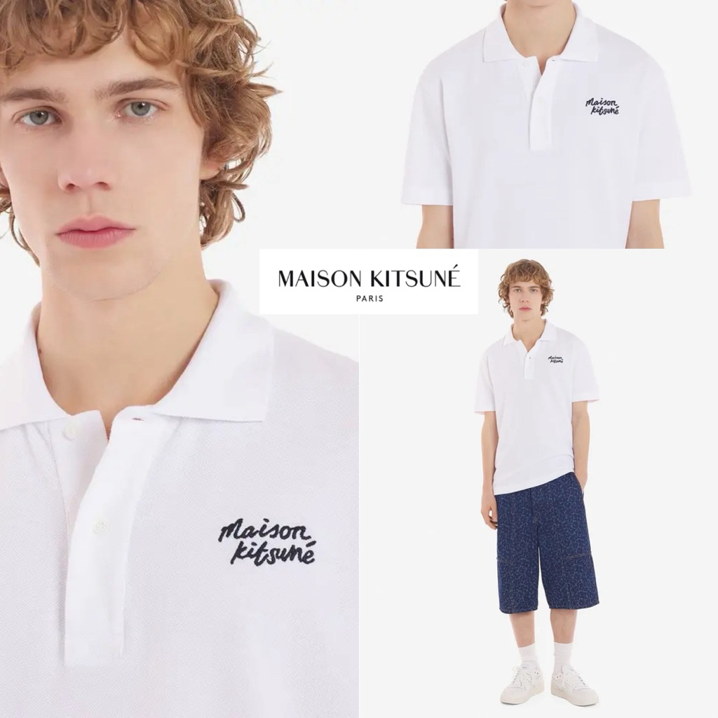 NEW MAISON KITSUNE HANDWRITING EMBROIDERED COMFORT POLO