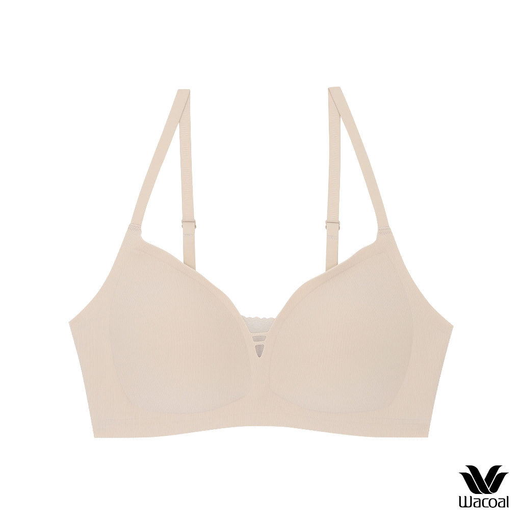 Wacoal ชุดชั้นเนียน บราไร้โครง Smart Size ผ้าร่องแต่งลูกไม้ รุ่น WB3Y38 สีเบจ (BE)
