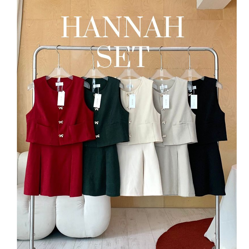 Hannah Set : ชุดเซ็ท 2 ชิ้นกระโปรง ชุดเซ็ทกระโปรงแขนสั้น เสืื้อแขนกุดกระดุมโบว์ งานน่ารัก เสื้อไอจี  ป้าย BETTY. *B001