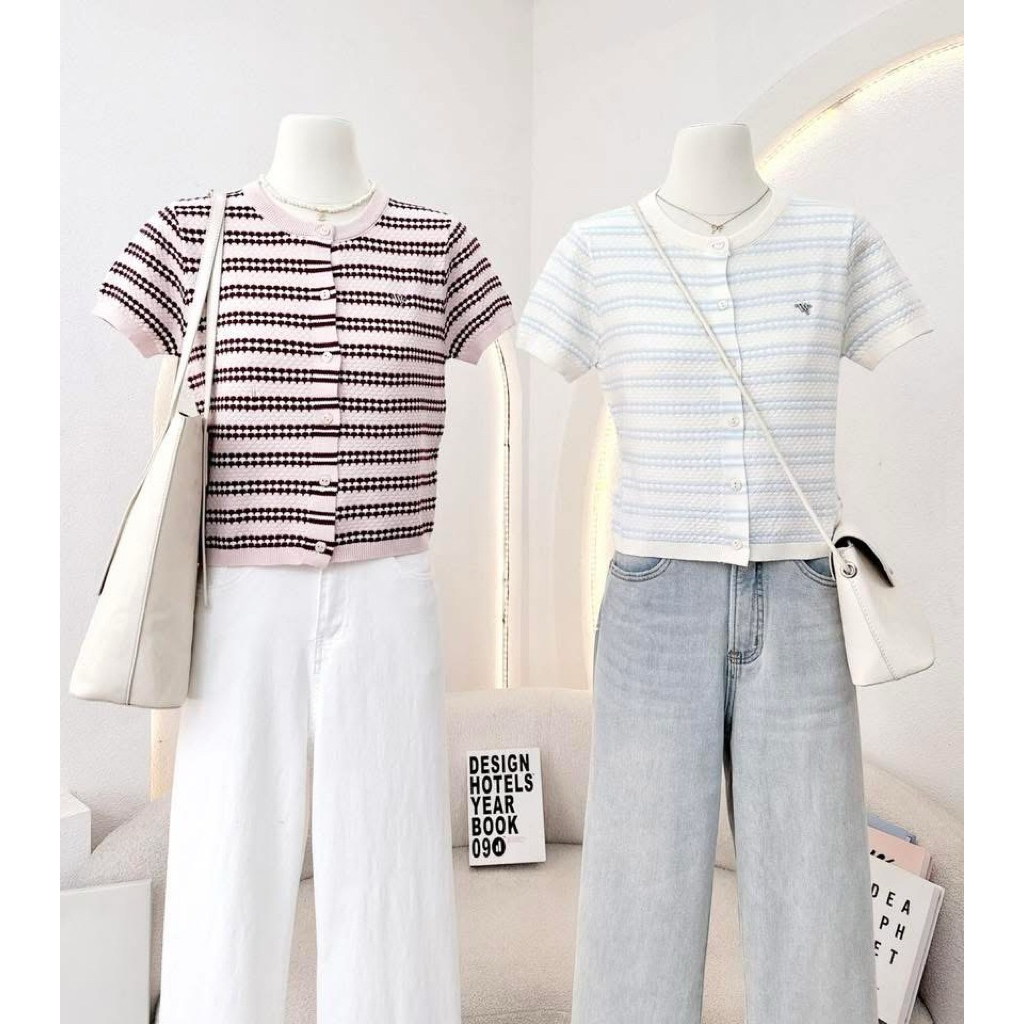miniminey💕 เสื้อไหมพรมคอกลม ลายริ้ว นุ่มนิ่ม งานWAYA